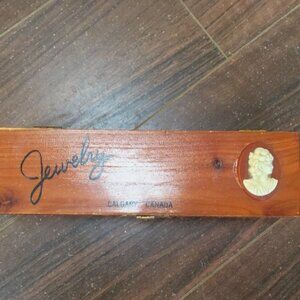 Vintage Handmade Rustic Wooden Jewelry Box Calgary with Cameo